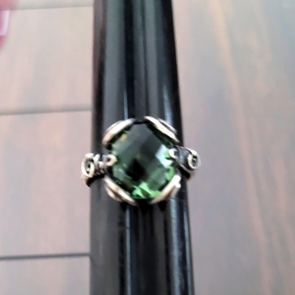 Sterling Silver Wire Wrapped Green Crystal Ring 6 - Picture 1 of 8